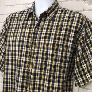 Men’s maize / blue / white plaid shirt